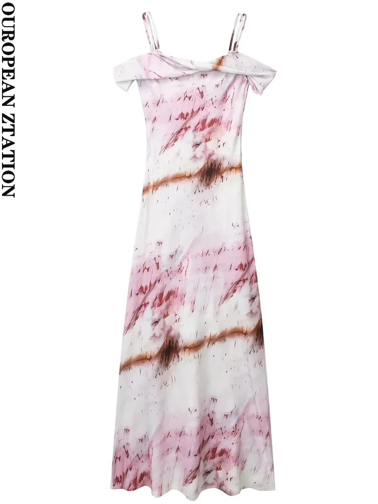 

PAILETE Women 2023 fashion printed midi dress vintage backless thin straps female dresses vestidos mujer