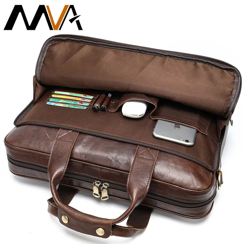 MVA Men Genuine Leather Handbags Casual Leather Laptop Bags 14