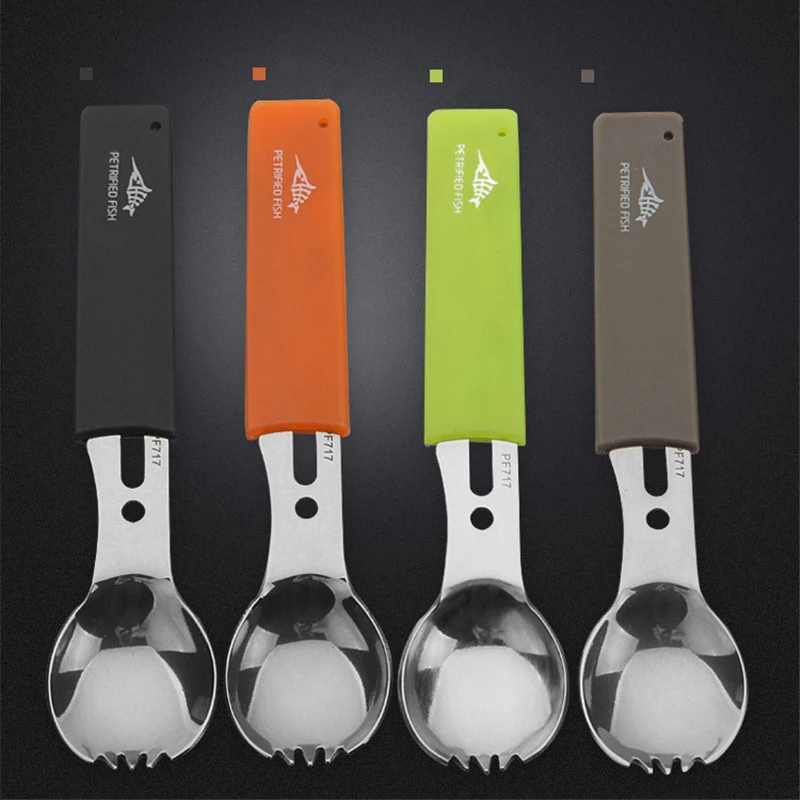 

Outdoor Survival Durable Stainless Steel Portable Tool Multifunctional Spoon Fork Bottle Opener Survival Kit Camping Equipment