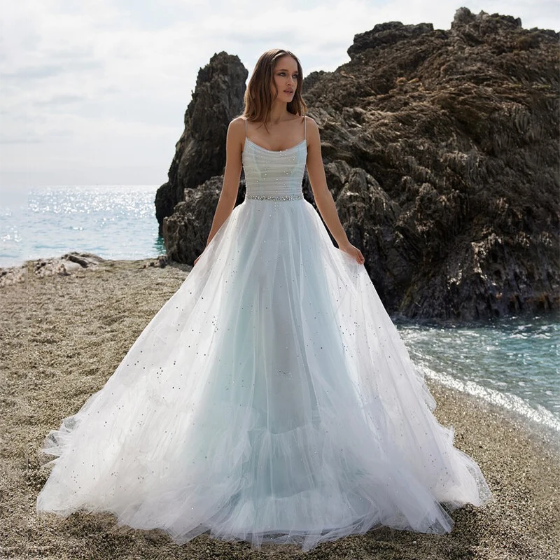 

Роскошное женское свадебное платье, сексуальное ТРАПЕЦИЕВИДНОЕ Тюлевое свадебное платье со шлейфом и бисером, свадебное платье