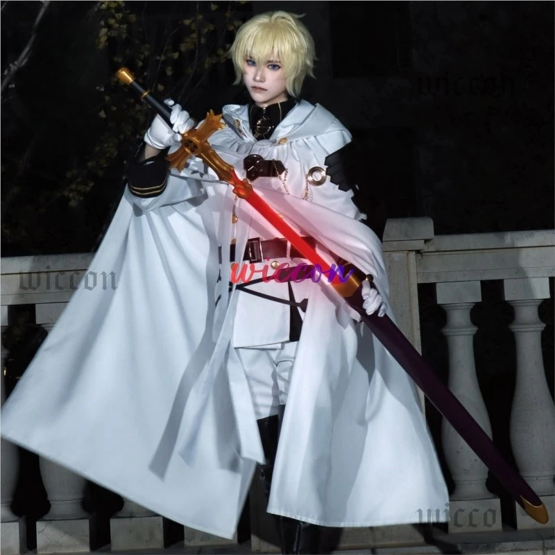 Mikaela Hyakuya Cosplay Costume Anime Seraph Of The End Halloween White Cloak Trench Coat Pants Gloves Wig Uniform Play