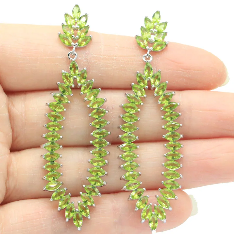 Серьги Серебряные в европейском стиле суперевропейский дизайн Зеленый Перидот