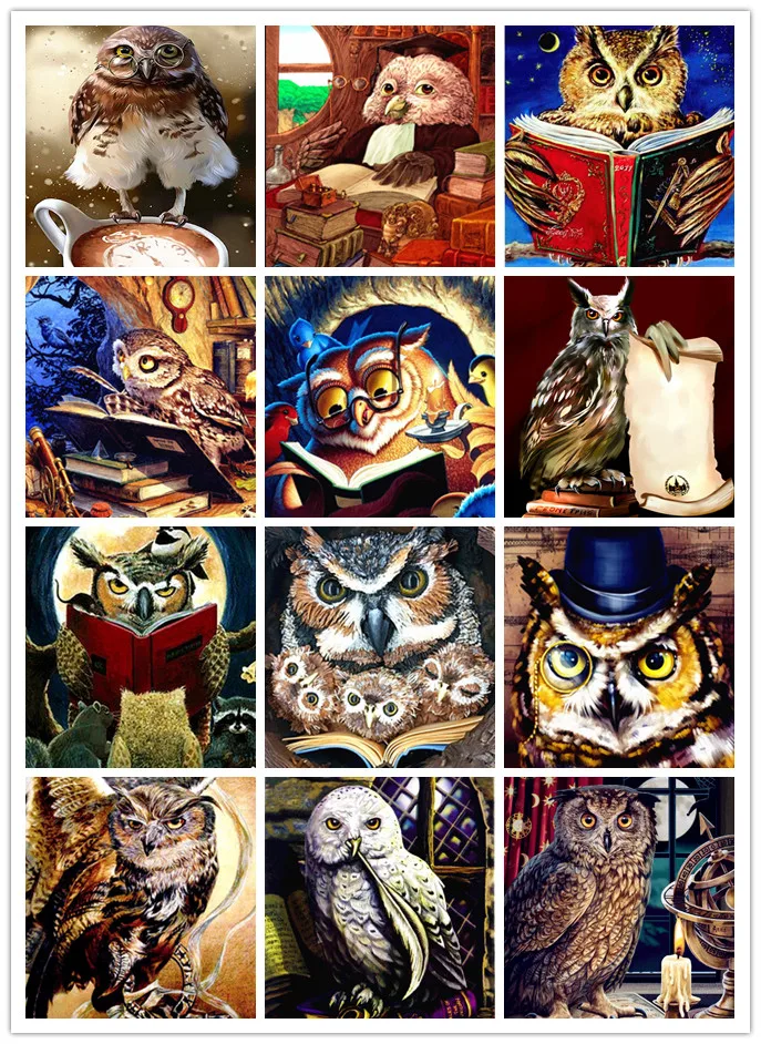 

Rustom Full Square Diamond Painting Owl Cartoon Diamond Embroidery Animal New Arrivals Rhinestone Picture Needlework Home Decor