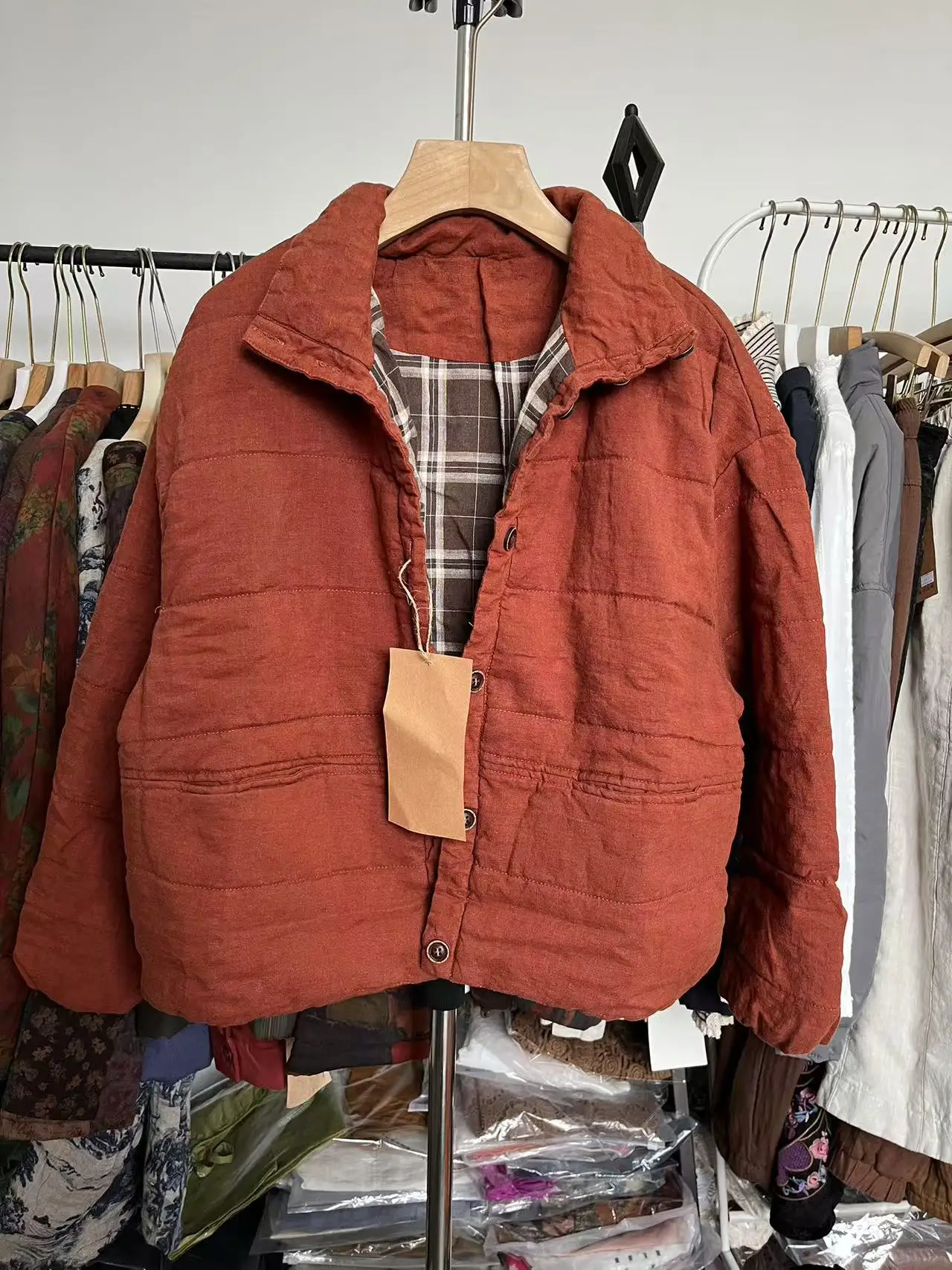 2024 зимняя стеганая утолщенная женская куртка из чистого льна с