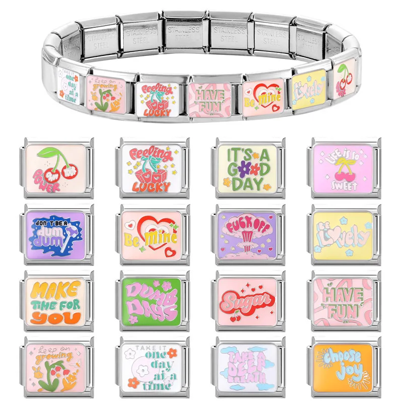 Фото Be Kind Make Money Happy Day Lucky You Good Luck Love You Italian Charm Links Fit 9mm Браслет из нержавеющей стали DIY Изготовление подарков №3