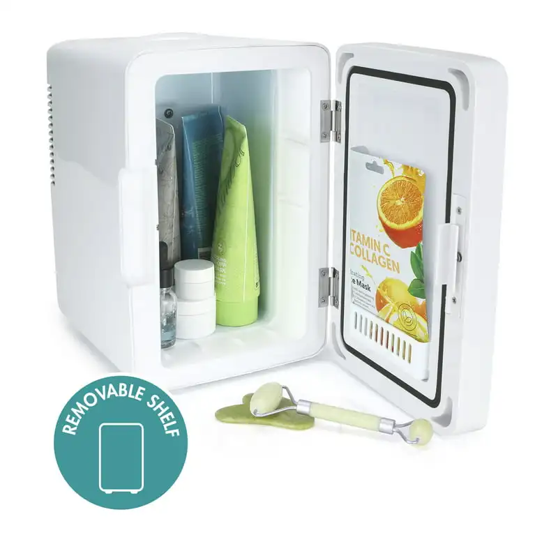 

Stylishly Bright Lighted Mini Refrigerator with Mirror Door in White Color for Your Convenience and Enjoyment.