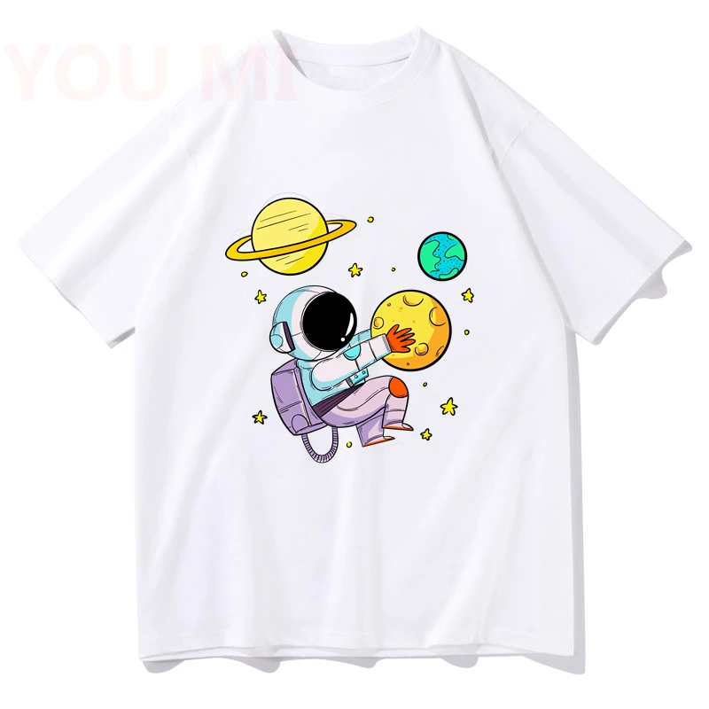 

2023 Hip Hop Short Sleeve Top Men Funny Astronaut T-shirt Harajuku Style Summer Short Sleeve Tops Comfortable O-neck Pullover