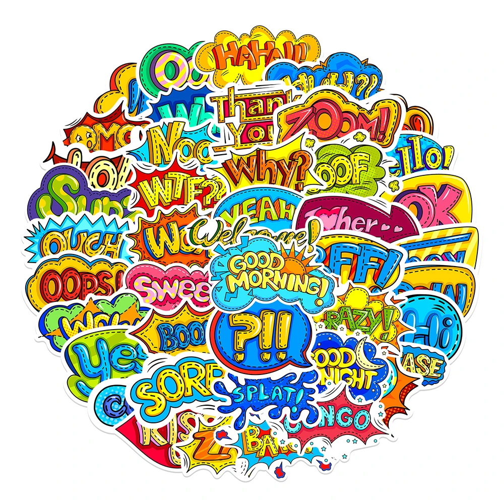 

10/30/46pcs Cute Surprise Phrase Stickers Cartoon Text Decals Gift DIY Skateboard Fridge Phone PVC Waterproof Graffiti Sticker