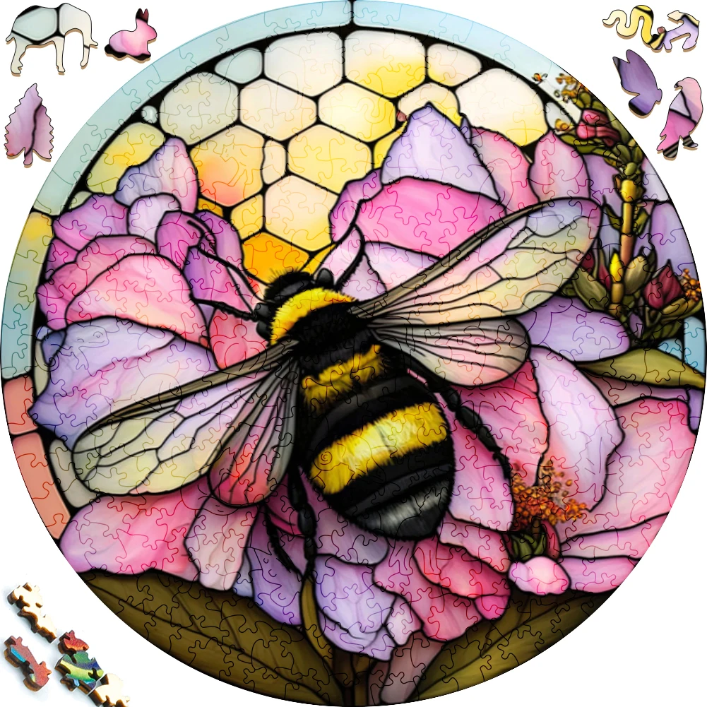 Загадочный деревянный пазл с Пчелой, веселая игрушка, деревянные головоломки с животными, умные игры, Круглый пазл, лучший подарок для взрослых