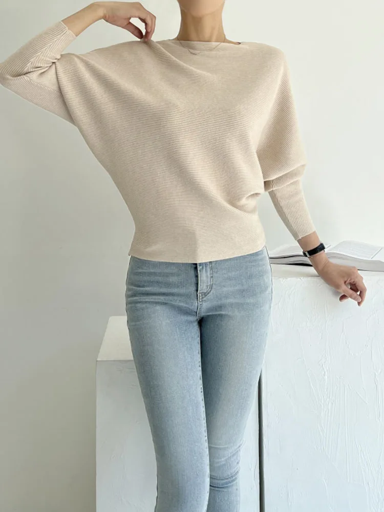 

Женский осенне-зимний свитер Корейская версия однотонный с одной линией воротника рукава летучая мышь утепленный Свободный пуловер трикотажный D4334