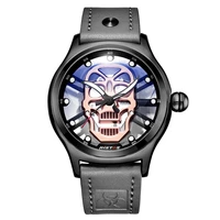 2022 fashion leather watch for man with hollow transparent skull watches