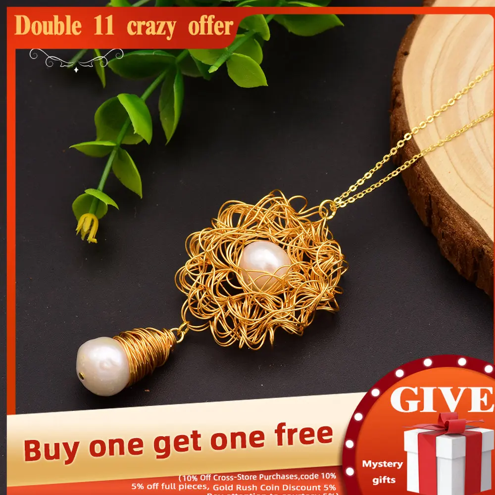 

GLSEEVO Original Natural Fresh Water Baroque Pearl Pendant & Necklace For Women Custom Necklace Luxury Fine Jewelry GN0042