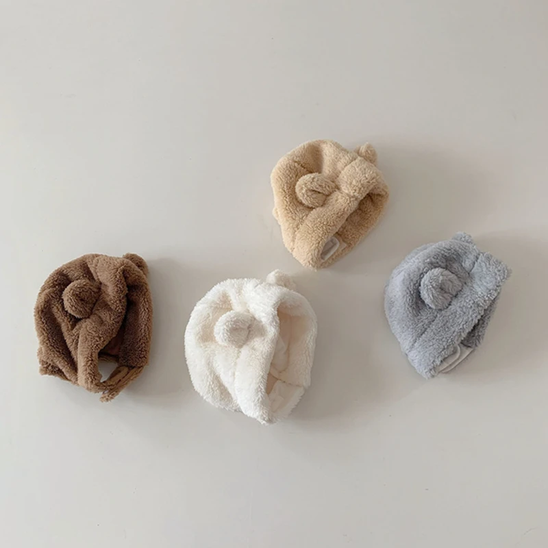 

0-3Y Baby Plush Hat Cute Bear Ear Kids Beanie Cap Winter Thick Warm Kids Protection Ear Cap Children Soft Bonnet Cap