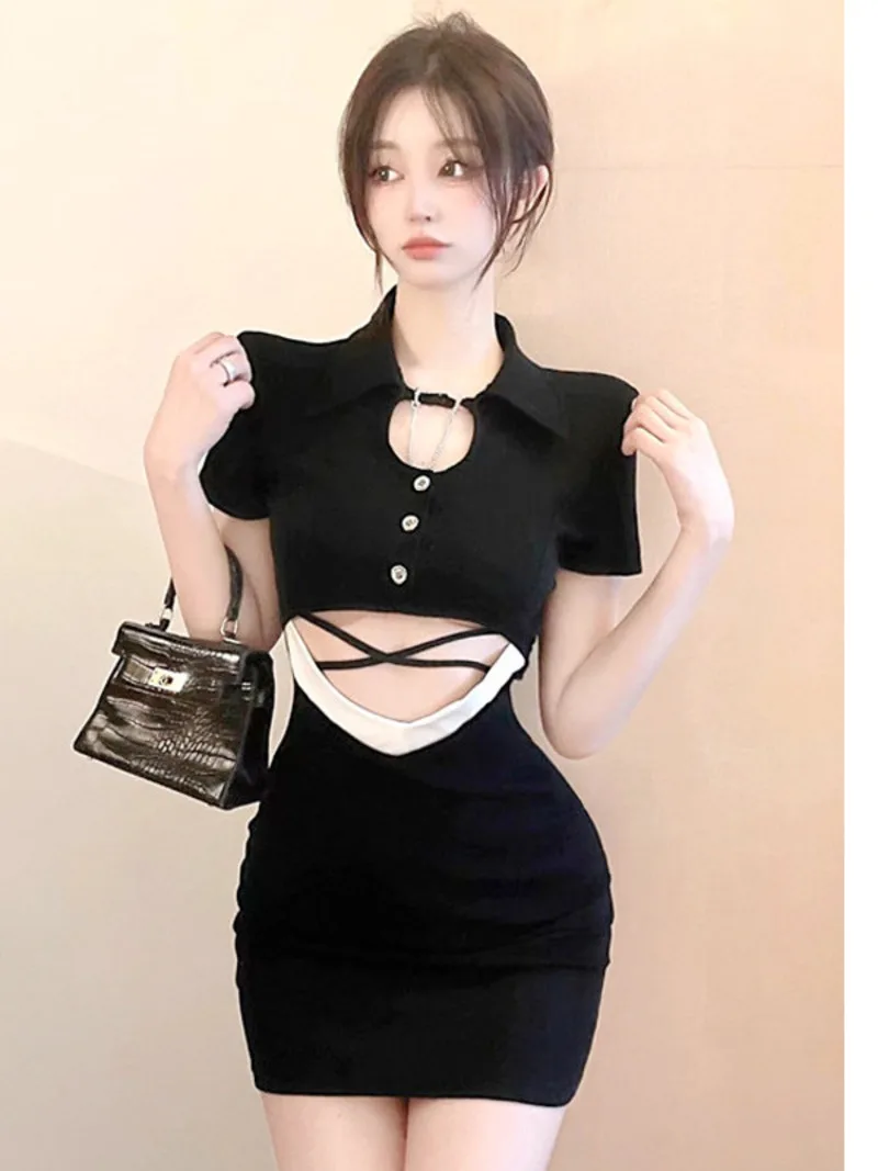 

Женское платье-поло на пуговицах, с коротким рукавом