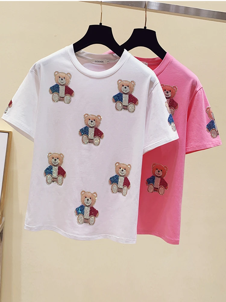 Новинка 2022 летние хлопковые топы женская футболка с принтом бриллиантами