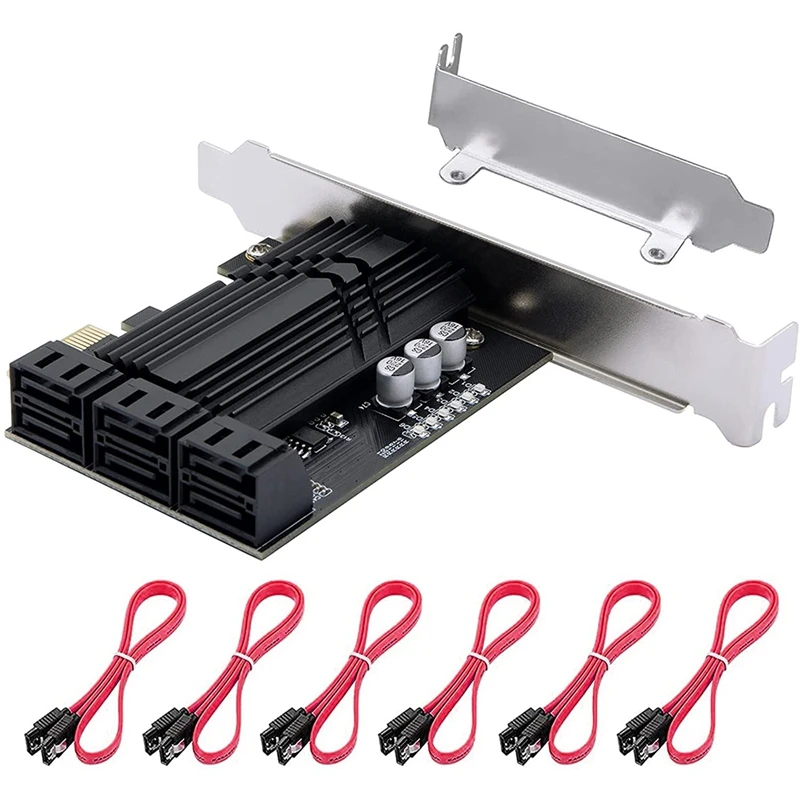 

6-портовая карта PCIe X1 SATA, Карта контроллера SATA 3,0 с 6 кабелями SATA и низкопрофильным кронштейном, адаптер SATA III PCIE Gen3