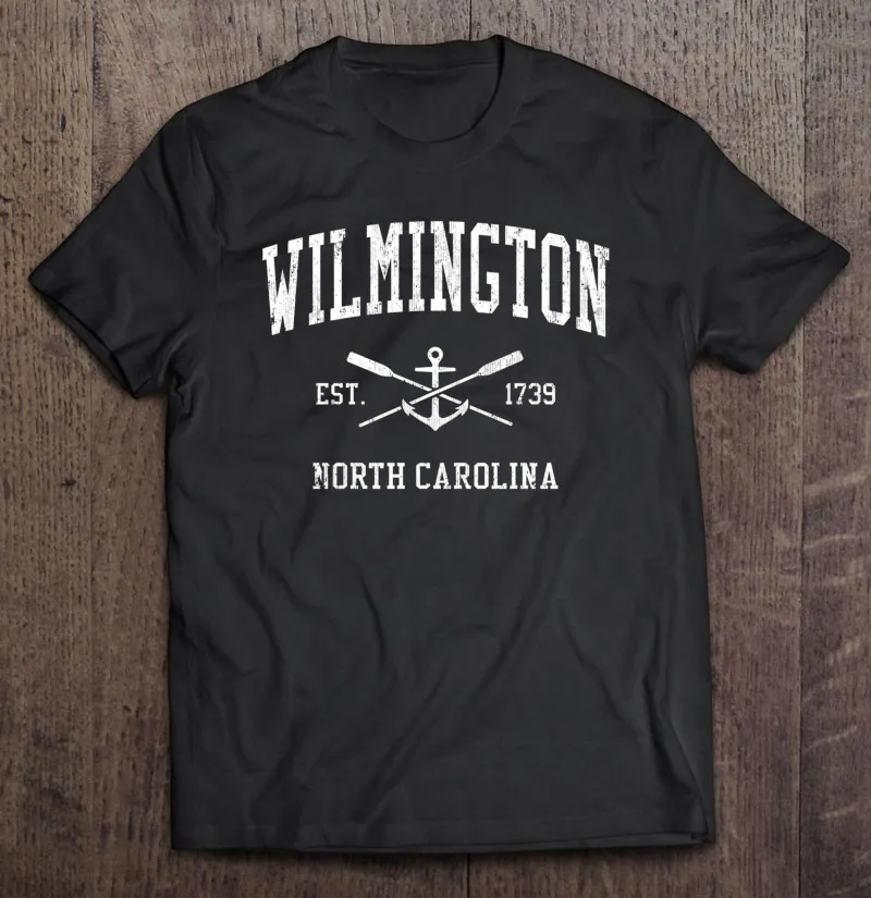 

Винтажная Спортивная Мужская футболка Wilmington Nc с перекрестными веслами и лодочным якорем, мужские рубашки, аниме футболка Манга, винтажная а...