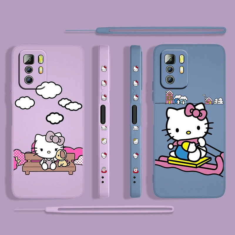 

Anime Hello Kitty Girl For Xiaomi Redmi Note 11 11S 10 10S 9 9S 9T 8 8T 7 Pro 4G 5G Liquid Left Rope Phone Case Cover Capa Coque
