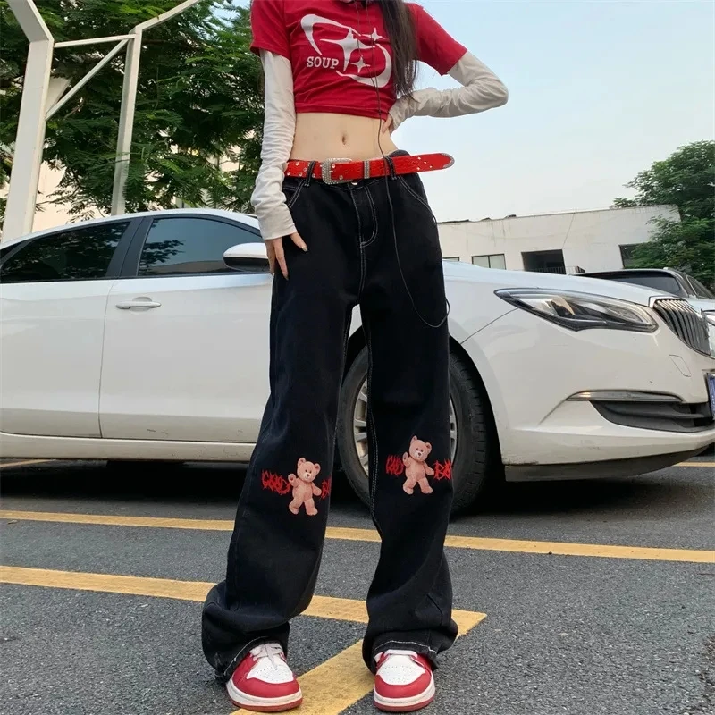 

Jeans Women Spring Summer 2023 New Large Size Pattern Trousers Fashion Casual Retro High Waist Wide Leg Pants Female