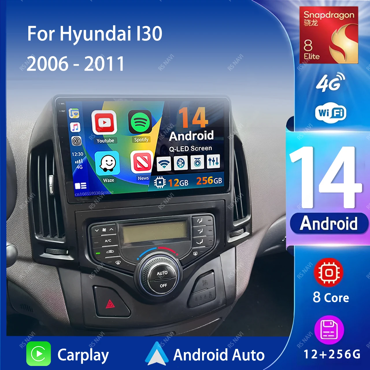 Фото Android 14 Carplay Auto WIFI + 4G автомобильный радиоприемник мультимедийный плеер для Hyundai I30 2006-2011 2K экран авторадио стерео 2din головное устройство №1