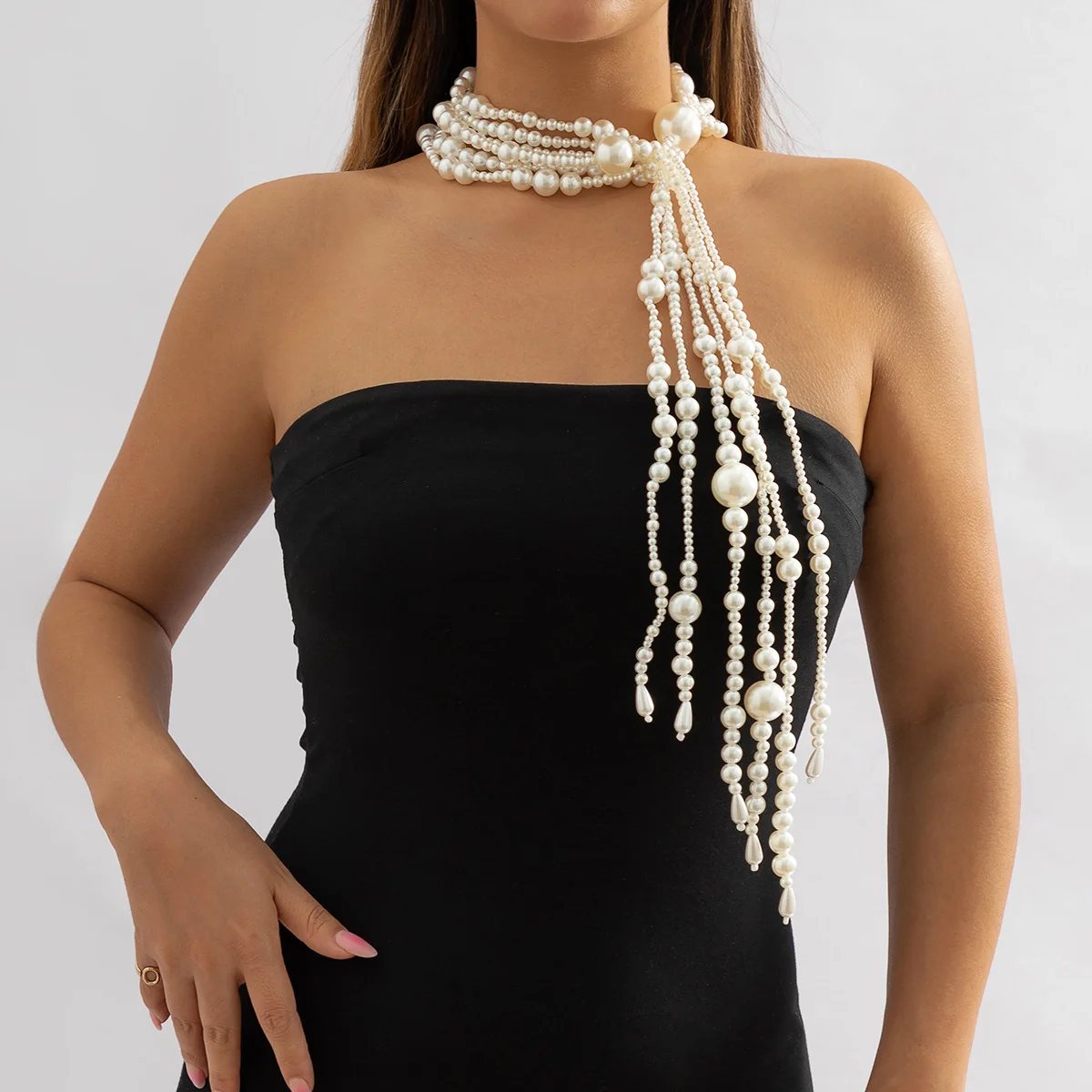 Accessories: exaggerated fashion style runway tassel necklace, long vintage imitation pearl necklace necklace women
