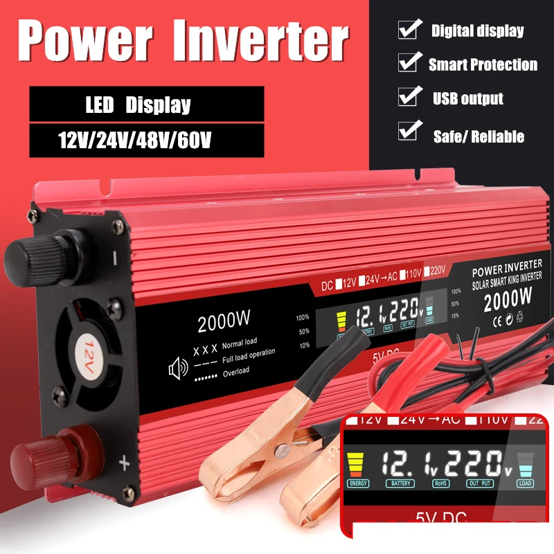 

2000W DC 12V to AC 220V Portable Car Power Modified Solar Inverter Charger Transformer Converter Adapter Auto accessories