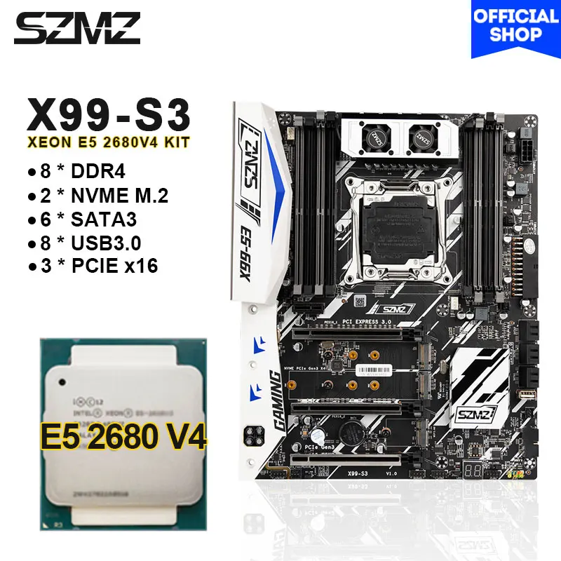 

SZMZ X99-S3 материнская плата combo и процессор xeon e5 2680 v4 Kit поддержка DDR4 placa mae материнская плата x99