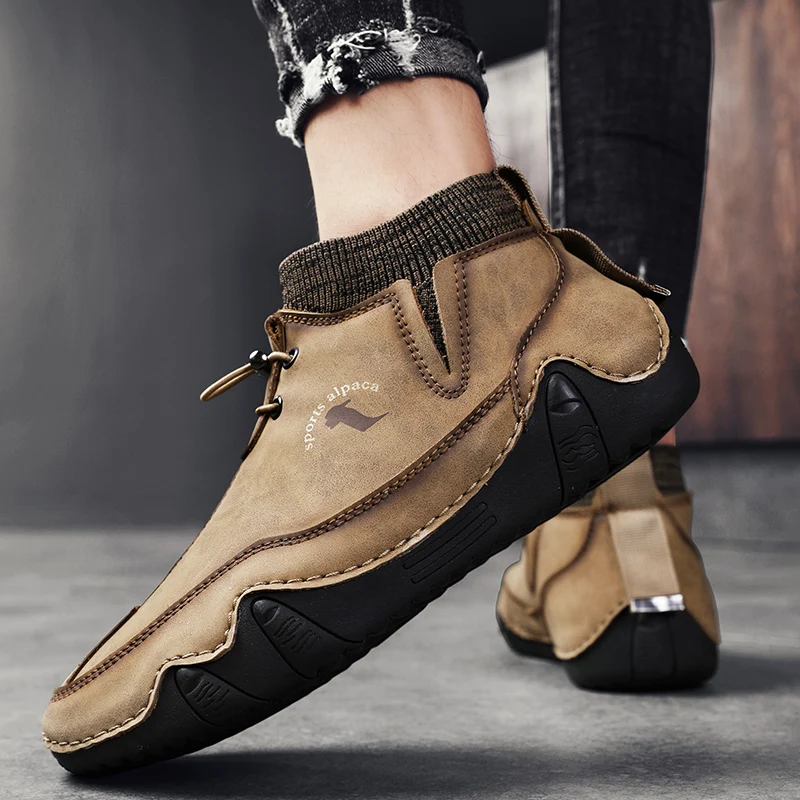 

2022 Men Winter Boots Fashion Men Retro Snow Boots Casual Flat Cotton Shoes Men Outdoor Light Ankle Anti Slip Plush Warm
