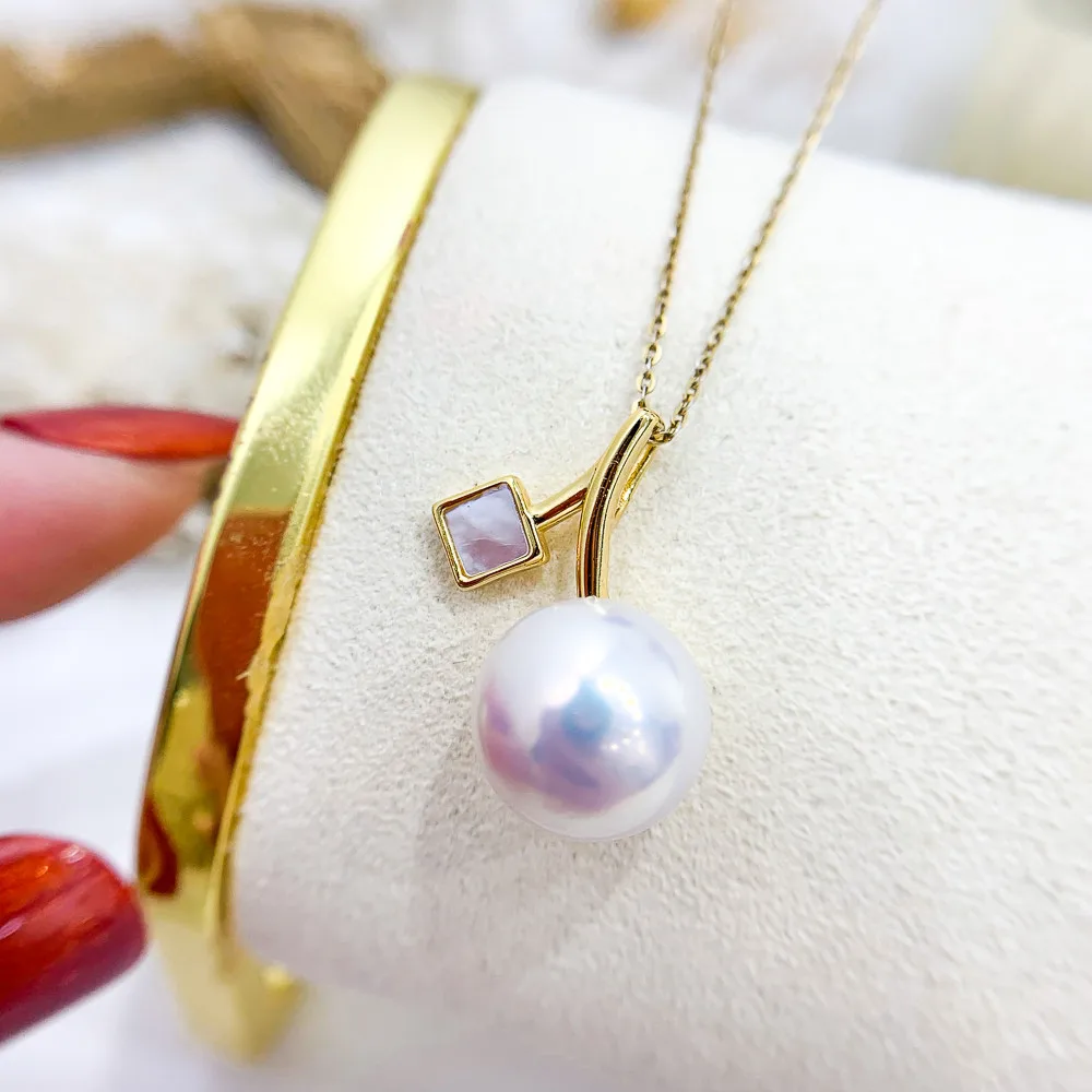 

DIY Pearl Accessories S925 Sterling Silver Pendant Empty Set Gold Silver Necklace Pendant with 10-13mm Beads