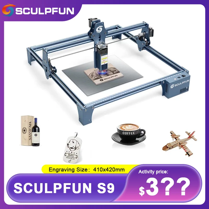 SCULPFUN S9 Laser Engraver Machine Ultra-thin Laser Beam Shaping Technology High-precision 410x420mm Engraving Area Laser Cutt