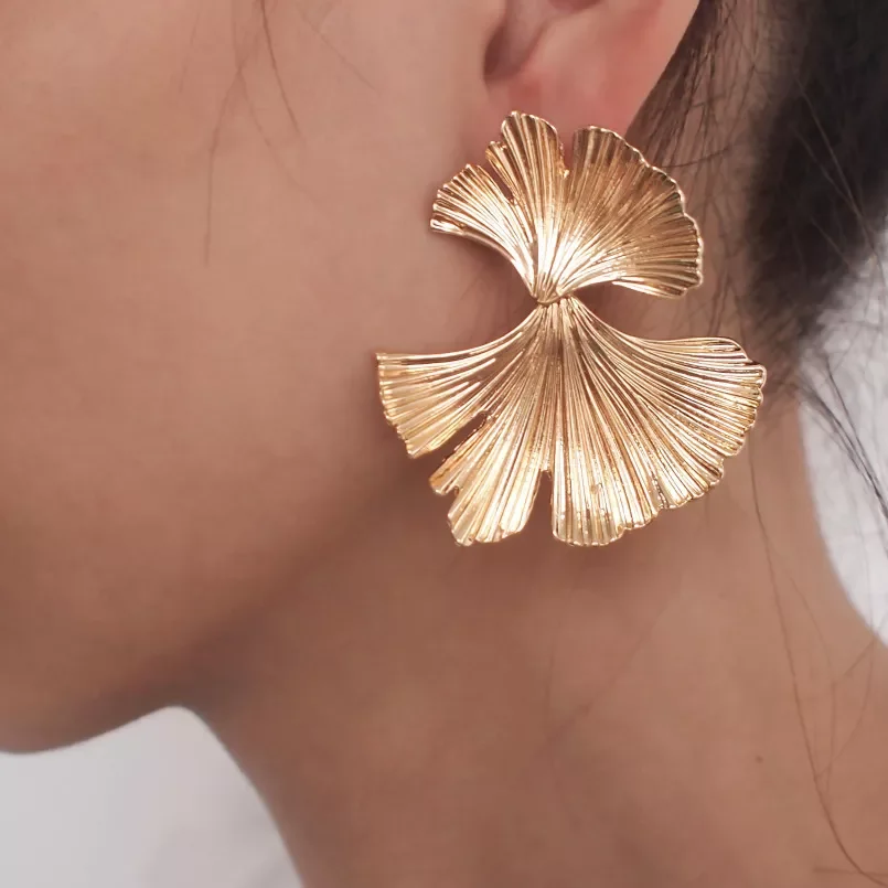 

Geometric Gold Color Ginkgo biloba Leaf Shape Drop Earrings for Women Statement Earring Jewelry Accessories Punk