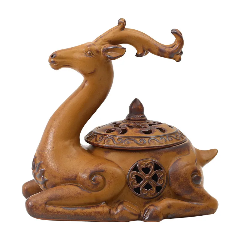 

Ceramic Aromatherapy Burner Creativity Movable Sandalwood Incense Burner Deer Ornaments Antique Home Decoration Wierook Brander