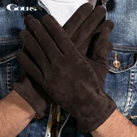 gours winter real leather gloves for men black genuine suede goatskin touch screen gloves warm soft fashion driving new gsm023