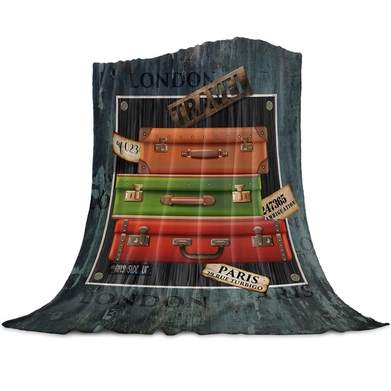 

Vintage Shabby Suitcase Throw Blanket for Sofa Soft and Comfortable Flannel Blanket Children Gift Travel Camping