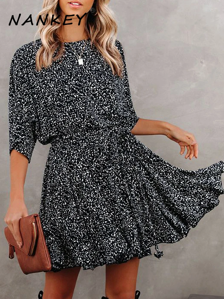 Короткое повседневное женское летнее платье NANKEY 2022 Женская туника в горошек