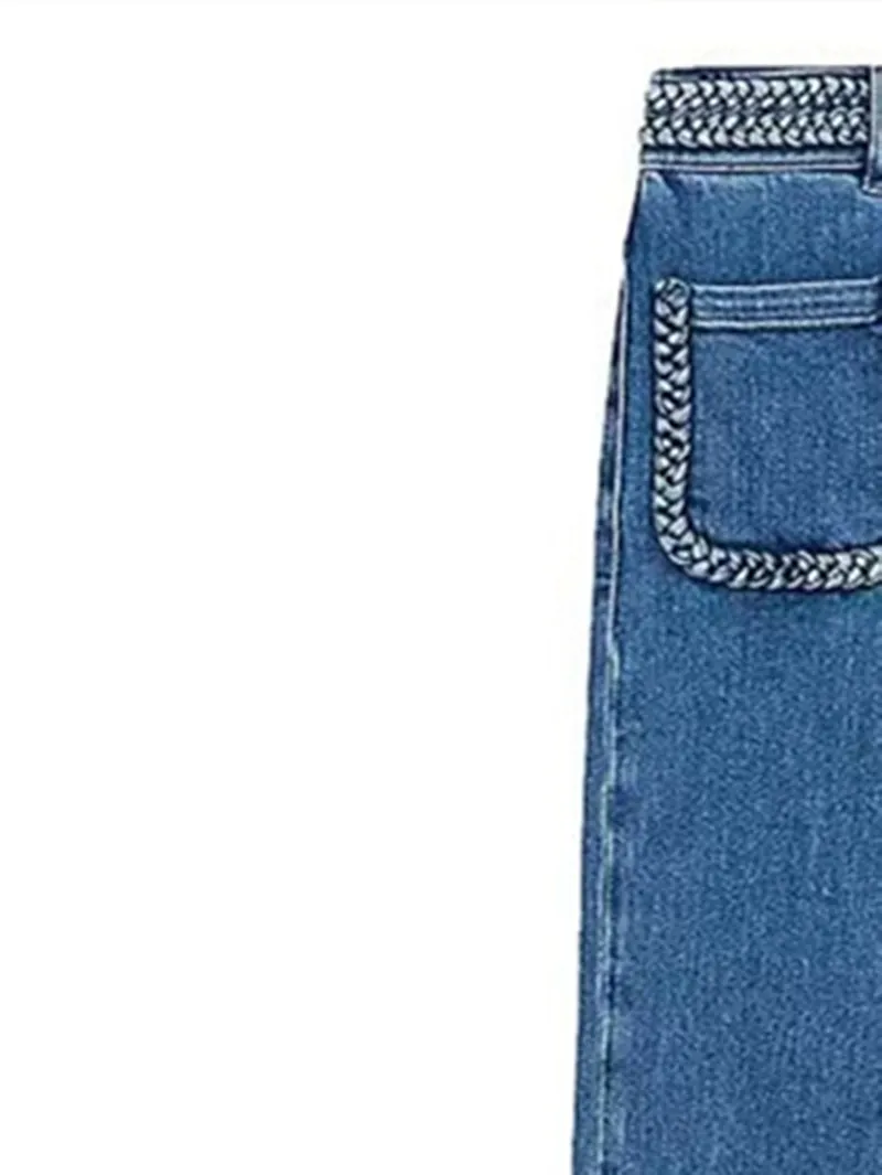 

Women's Jeans Solid Braid High Waist Full Length Flared Denim Pants Office Lady Spring 2023