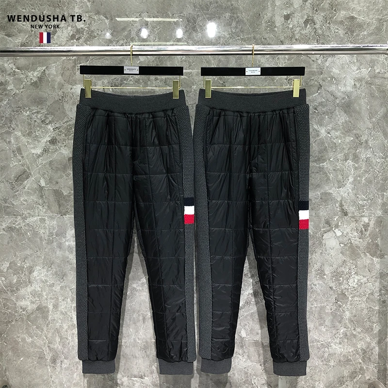 

TB Down Cotton Trousers for Men Wear Thick Windproof Red White Blue Light Warm Loose Cotton Trousers Winter Black