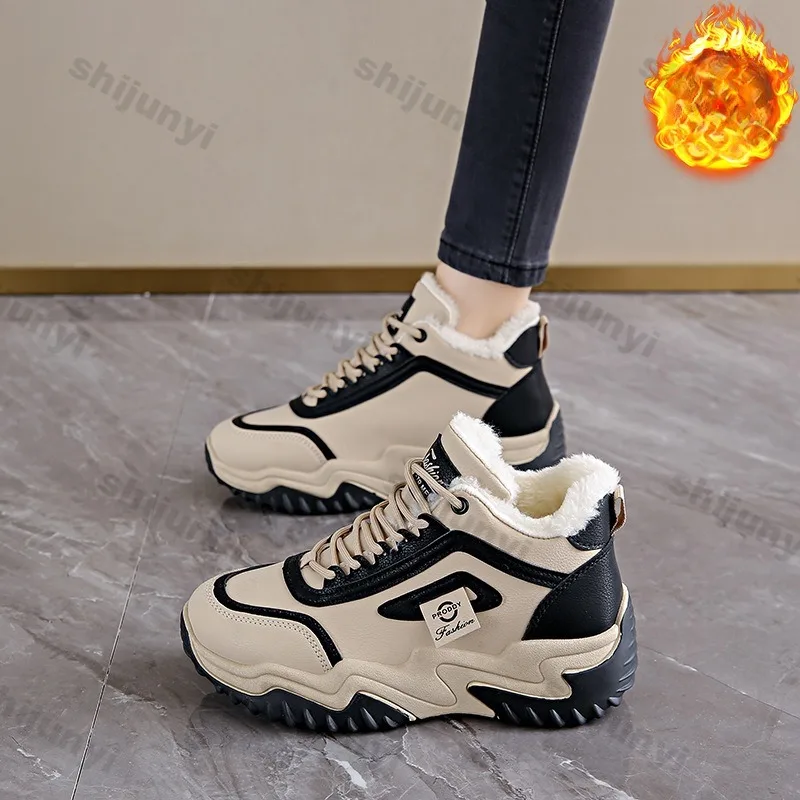 Зимние женские ботинки плюшевые теплые высокие корейские ботильоны на платформе