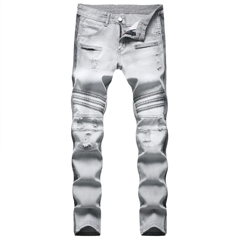 

Men’s Trendy Patchwork Denim Pants,High Quality Slim-fit Ripped Gray Jeans,Street Fashion Sexy Jeans,Daily Casual Jeans Pants;