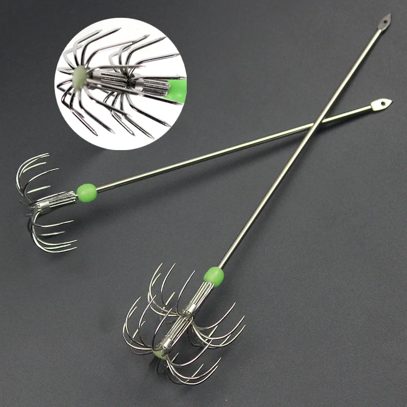 

Stainless Steel Fishing Hooks Single Double Layers Umbrella Hook with Luminous Beads Cuttlefish Octopus Fluorescent Squid Hooks