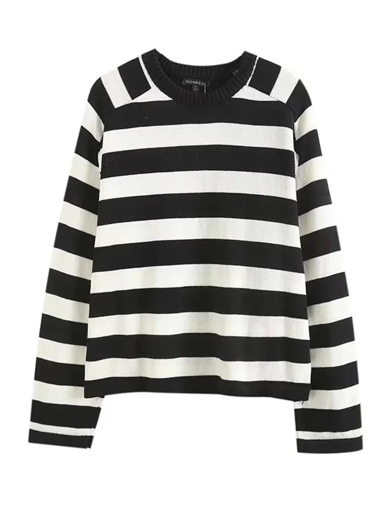 

KLKXMYT TRAF свитер женский модный полосатый Свободный вязаный свитер женский винтажный с длинным рукавом зима 2023 Женский пуловер Топы