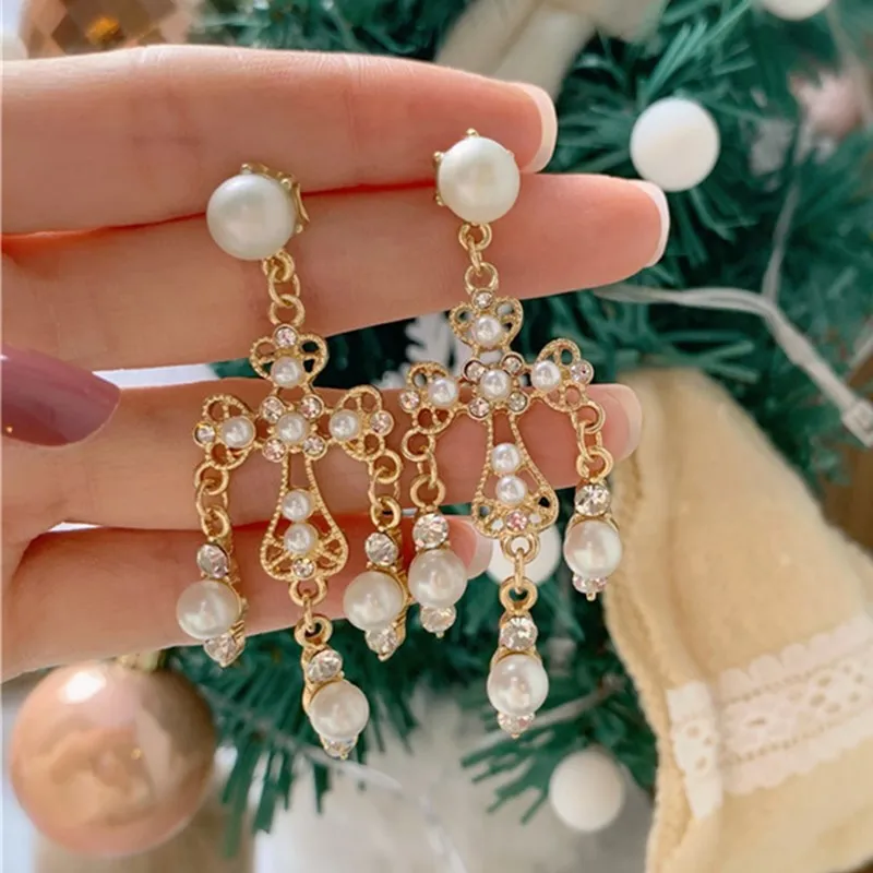 

Exknl Baroque Big Cross Earrings For Women Pearl Wedding Drop Long Earrings Jewelry Brincos 2020 Bridal Flower Star Earrings
