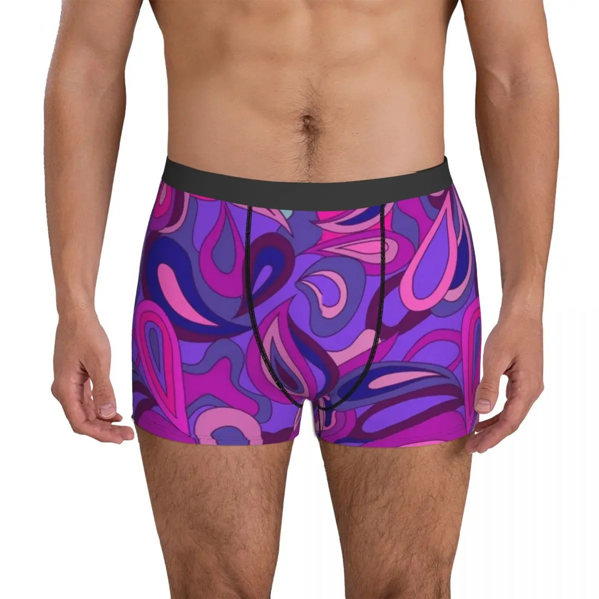 

Purple Paisley Print Underwear Psychedelic Hippie 3D Pouch High Quality Boxer Shorts Boxer Brief Sexy Man Panties Big Size 2XL