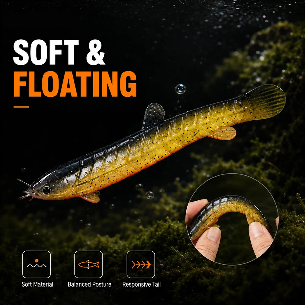 Фото Мягкая сегментированная приманка ZUKIBO Articulated Floating Soft Lure (3 шт.) для ловли баса, форели, окуня в пресноводной рыбалке №3