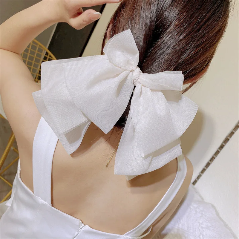 

Весенняя Заколка-пряжка с бантом из корейской ленты, однотонные большие Многослойные заколки для волос, тканевые банты для волос, свадебные...