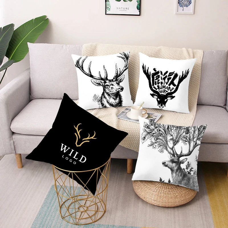 

Принт головы оленя наволочка для подушки из полиэстера, наволочка для автомобиля, дивана, наволочка в скандинавском стиле, украшение для до...