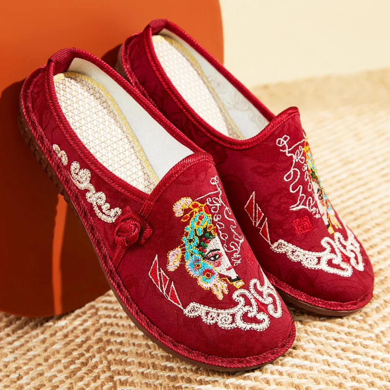 

New Cloth Shoes 2022 New Chinese Style Casual Shoes Students Mori Semi-drag Single Shoes Ethnic Style Embroidered Shoes