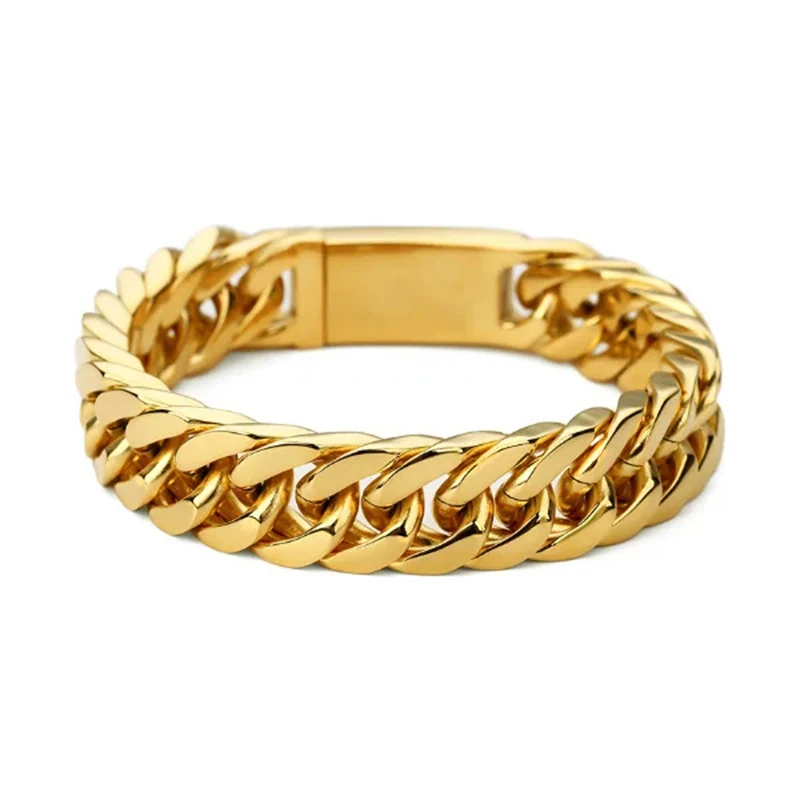 Мужской браслет из кубинской цепи с гальваническим покрытием и двумя кнопками