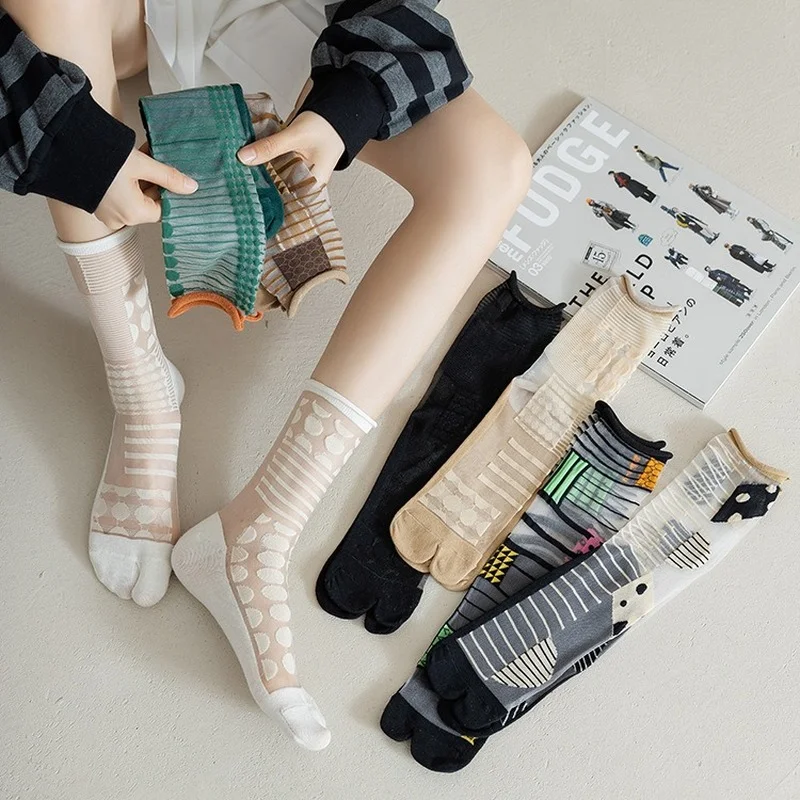 Летние длинные носки женские тонкие кавайные чулки в японском стиле с разрезом