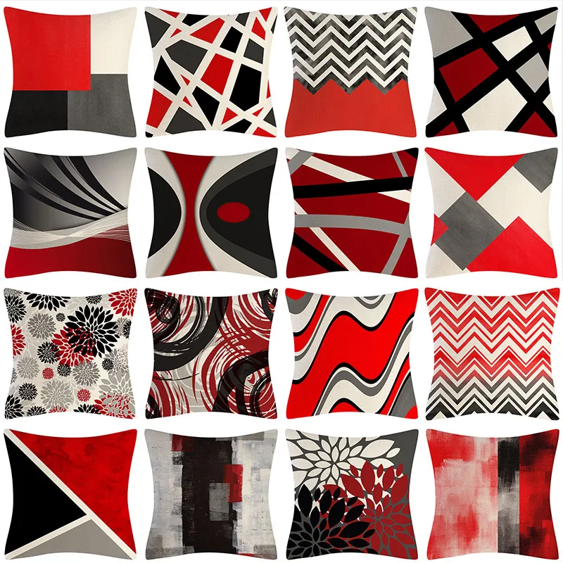 

Red Geometry Pillowcover 45X45cm Cotton Linen Cushion Cover Decorative Throw Pillows Nordic Home Decor Pillowcase